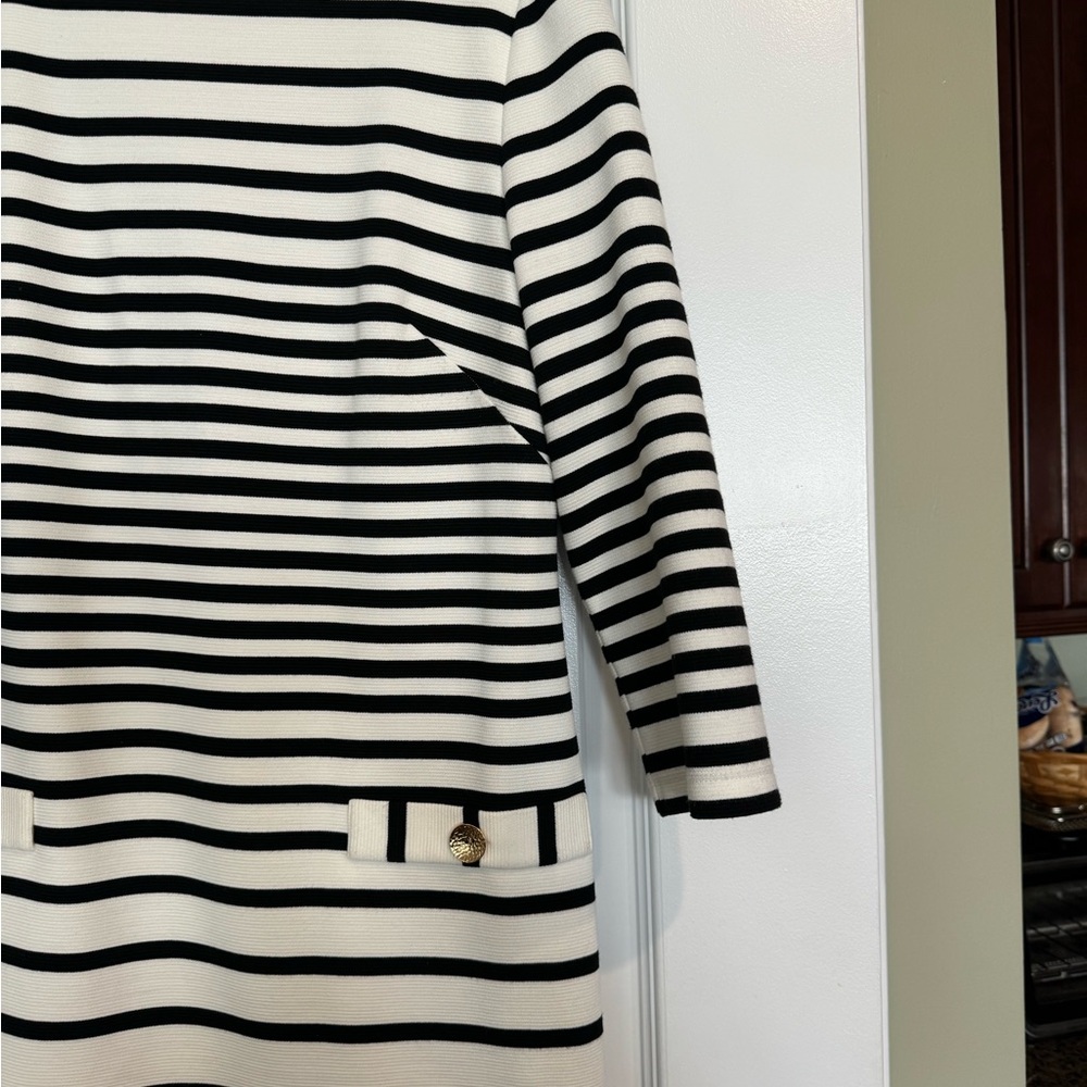 Elegant Black and White Striped Dress
